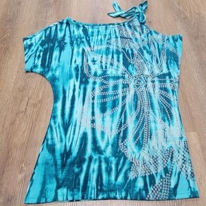 Vintage Y2K, One Sleeve, Tie Dye Top, Small, Fresh Brewed